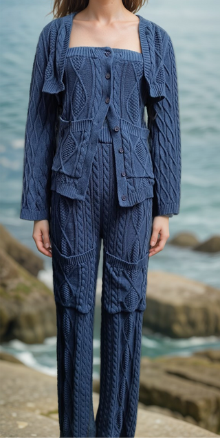 Textured Top with pants and cardigan