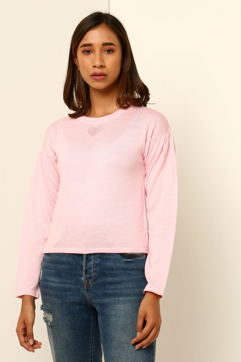 Long-sleeved sweater with heart detail