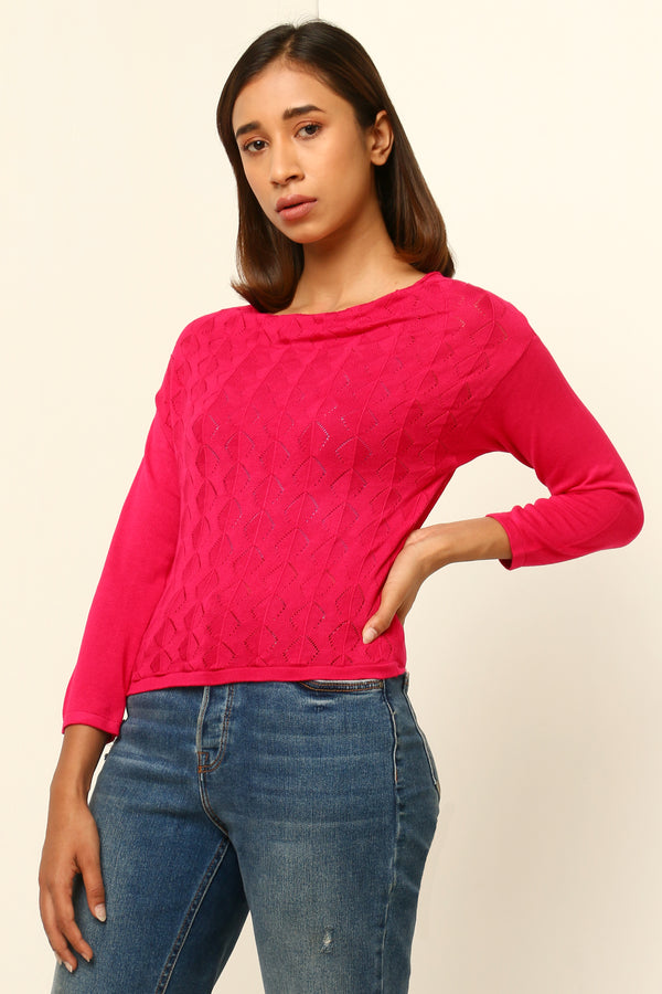 Red cowl-neck top with 3/4th sleeves