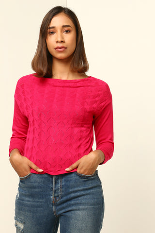 Red cowl-neck top with 3/4th sleeves