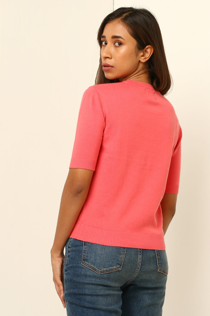 Round neck top with half sleeves
