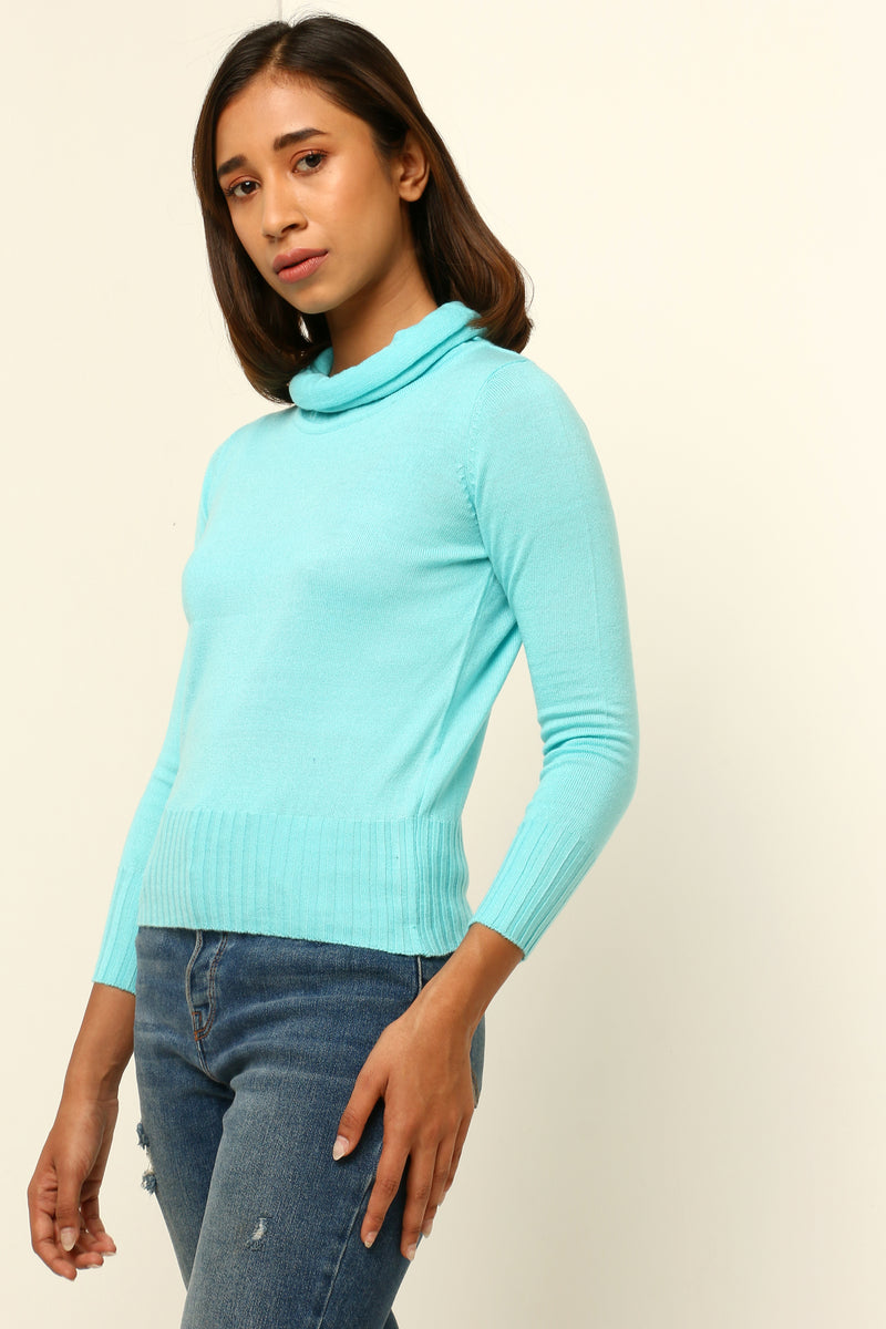 Turtle-cowl neck top with 3/4th sleeves
