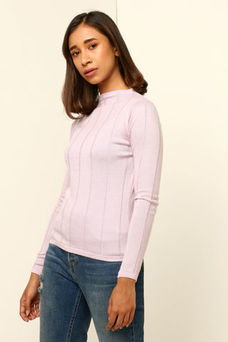 High neck top with long sleeves and minimalist stripe-detail