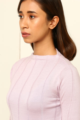 High neck top with long sleeves and minimalist stripe-detail