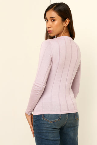 High neck top with long sleeves and minimalist stripe-detail