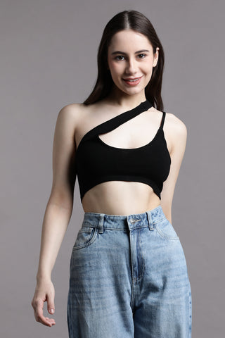 Double strap one-shoulder crop top