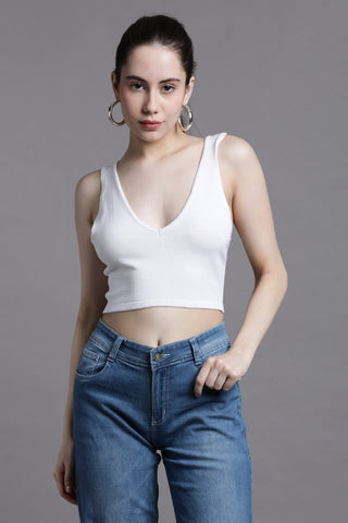 WHITE V-NECK CROP TOP