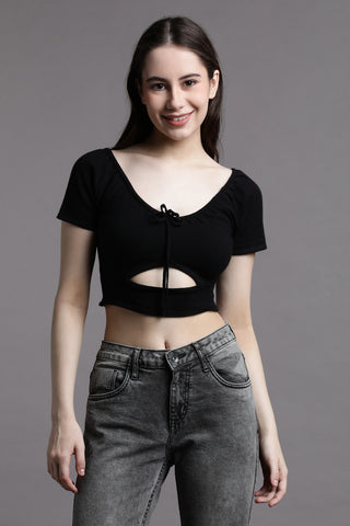 Half Sleeve Crop Top with Front Cut out