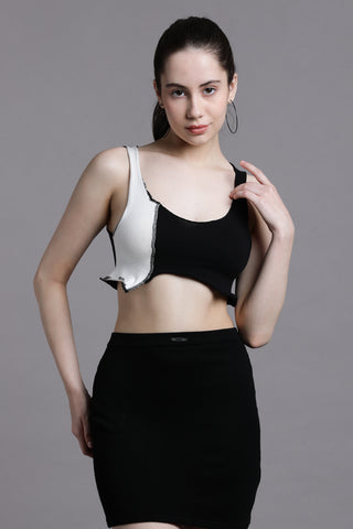 Raw stitch patchwork crop top