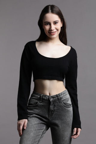 SOLID BLACK SCOOP NECK CROPTOP