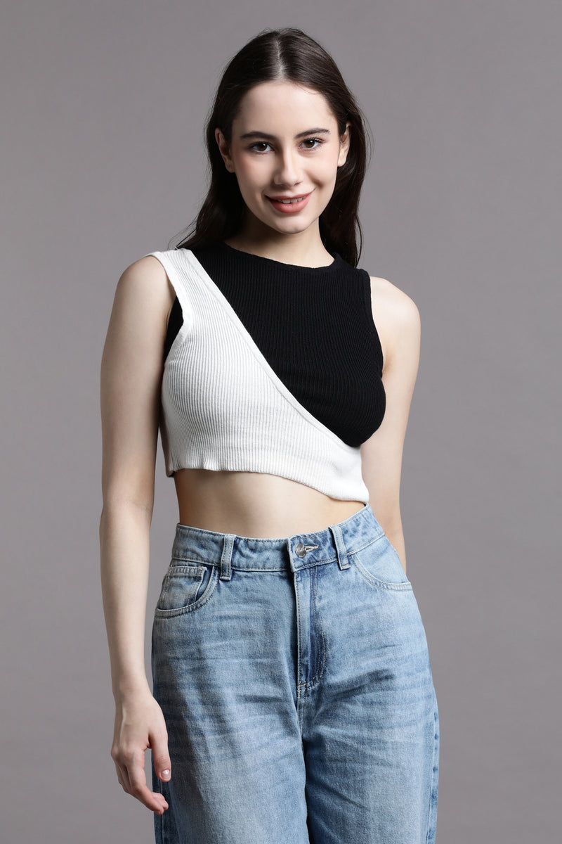 TWO TONE CUT OUT CROP TANK TOP