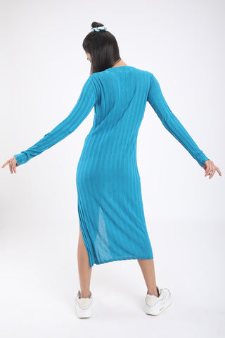 FULL SLEEVE TEXTURED DRESS WITH A SLIT (AV202-B5)