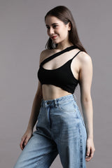 Double strap one-shoulder crop top