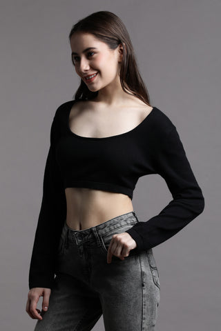 SOLID BLACK SCOOP NECK CROPTOP