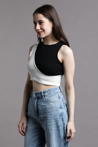 TWO TONE CUT OUT CROP TANK TOP