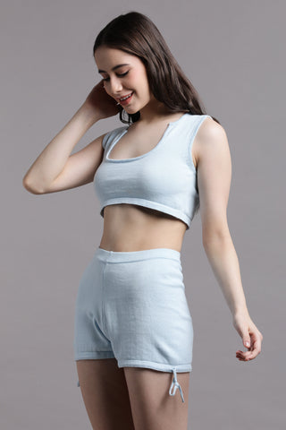 Blue crop top with shorts co-ord set