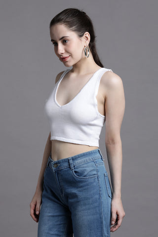 WHITE V-NECK CROP TOP