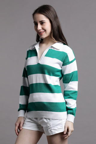 FRESH STRIPED COLLARED SWEAT SHIRT