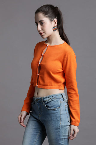 CUT-OUT BUTTON FRONT FULL SLEEVED CROPPED TOP