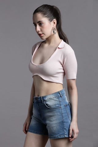 BUBBLEGUM DREAM DEEP SCOOP NECK COLLARED CROP TOP