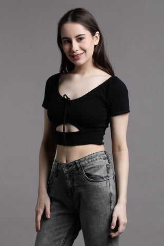 Half Sleeve Crop Top with Front Cut out