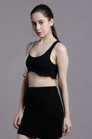 Raw stitch patchwork crop top