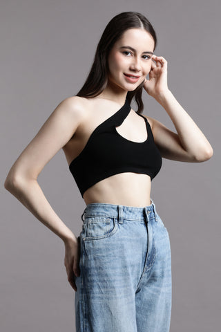 Double strap one-shoulder crop top