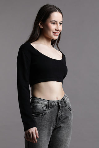 SOLID BLACK SCOOP NECK CROPTOP