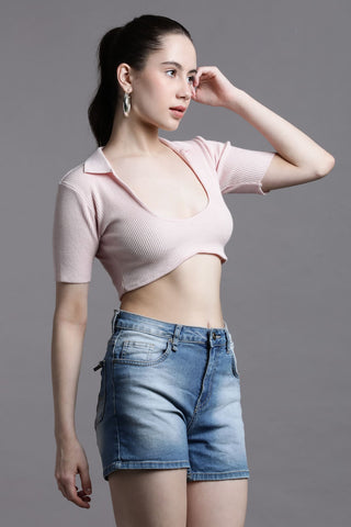 BUBBLEGUM DREAM DEEP SCOOP NECK COLLARED CROP TOP