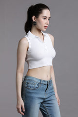 WHITE COLLARED SLEEVLESS CROP TOP