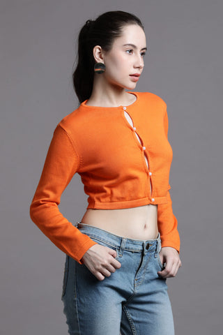 CUT-OUT BUTTON FRONT FULL SLEEVED CROPPED TOP