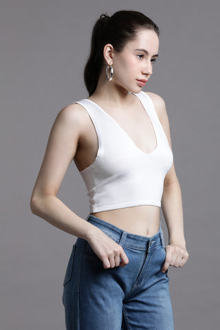 WHITE V-NECK CROP TOP