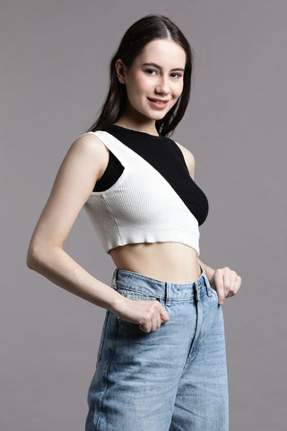 TWO TONE CUT OUT CROP TANK TOP