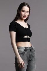 Half Sleeve Crop Top with Front Cut out