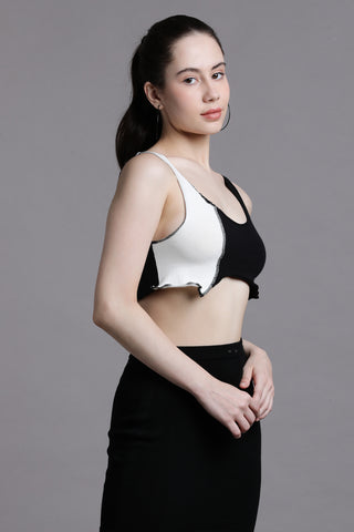 Raw stitch patchwork crop top