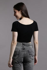 Half Sleeve Crop Top with Front Cut out