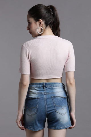 BUBBLEGUM DREAM DEEP SCOOP NECK COLLARED CROP TOP