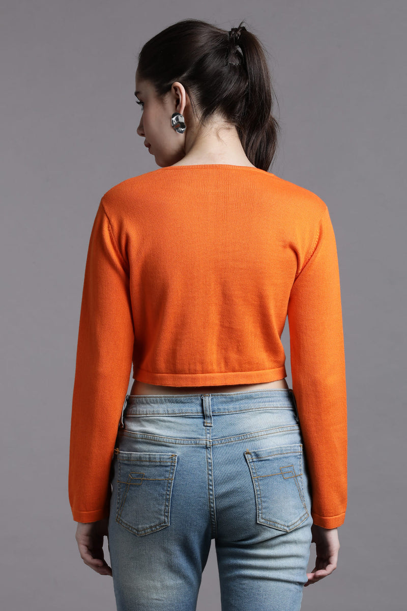 CUT-OUT BUTTON FRONT FULL SLEEVED CROPPED TOP