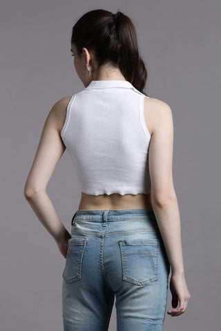 WHITE COLLARED SLEEVLESS CROP TOP