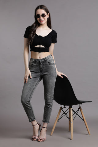 Half Sleeve Crop Top with Front Cut out