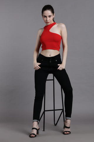 Red asymmetric tank top