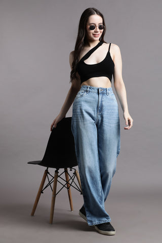 Double strap one-shoulder crop top