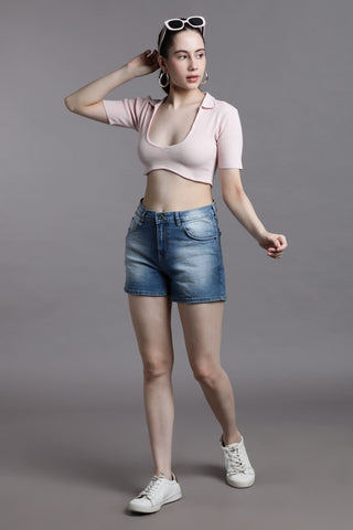 BUBBLEGUM DREAM DEEP SCOOP NECK COLLARED CROP TOP