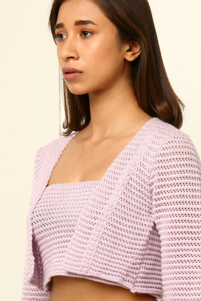 TEXTURED TUBE TOP WITH CARDIGAN