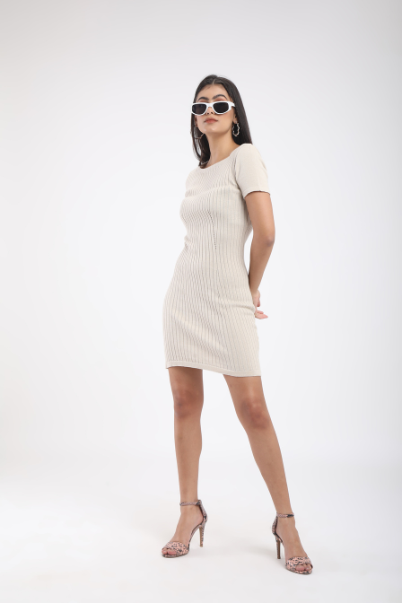 TEXTURED DRESS WITH SHORT SLEEVES (BM210-W2)