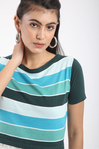 STRIPED CROP TOP WITH SHORT SLEEVES-2 (BM248-N9)