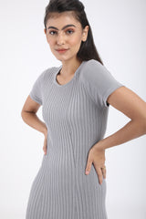RIBBED DRESS WITH SHORT SLEEVES- 2 (BM210-G3)