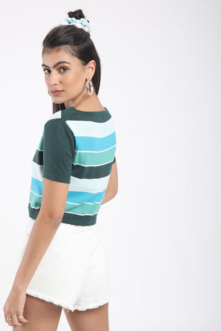 STRIPED CROP TOP WITH SHORT SLEEVES-2 (BM248-N9)