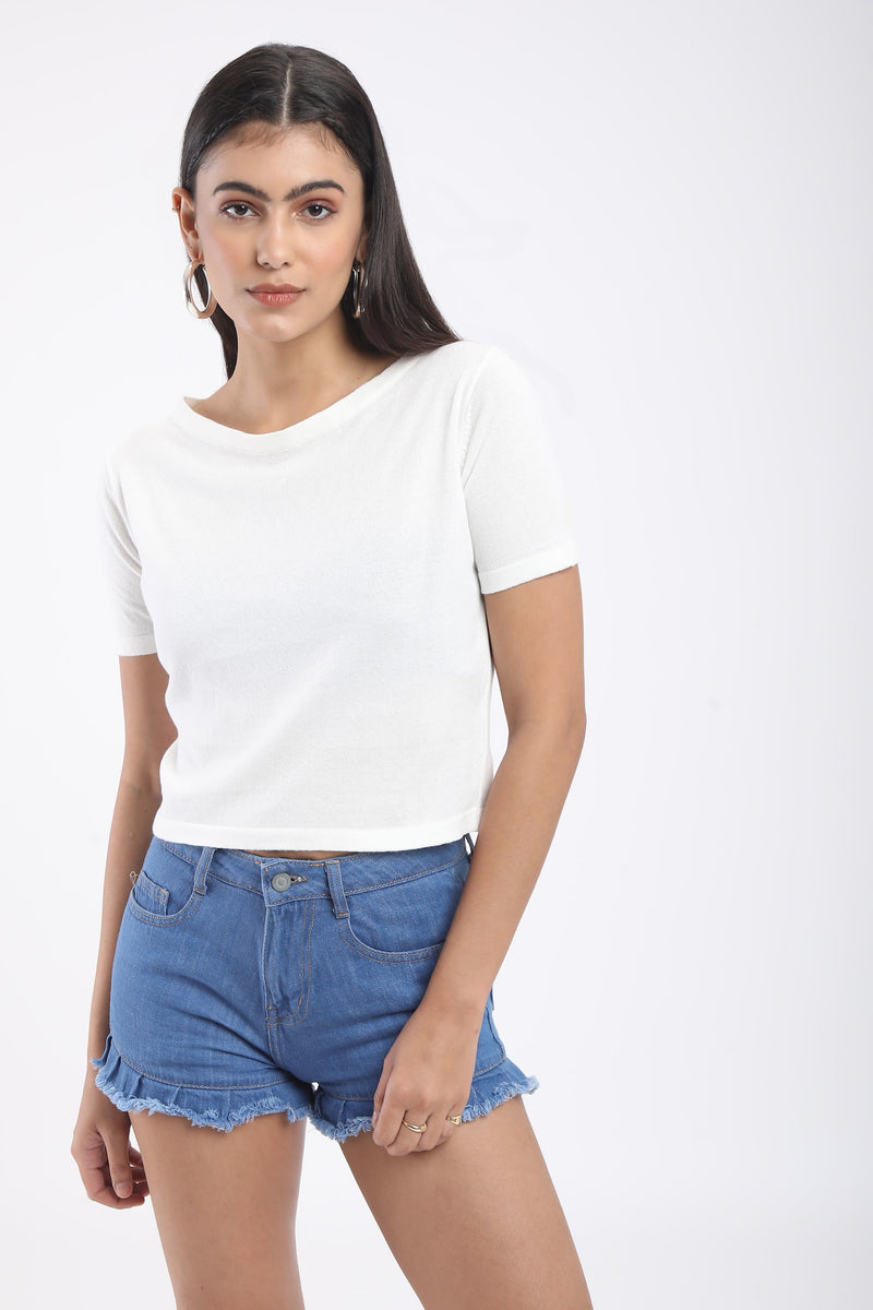 SOLID CROP TOP WITH SHORT SLEEVES -2 (BM222-W2)