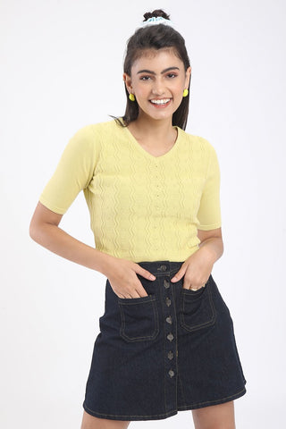 HALF SLEEVED V NECK CROP TOP (BM217-Y3)